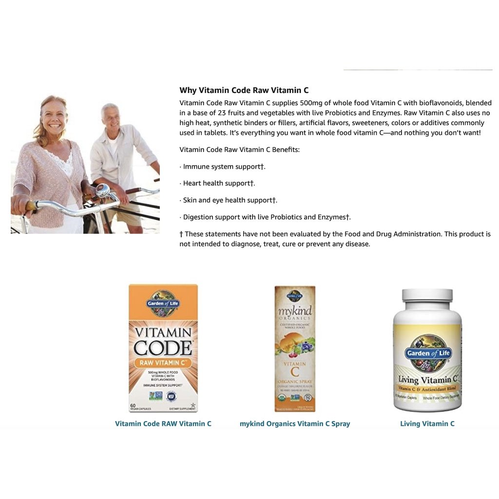 Vitamin C Garden of Life 500mg từ Trái Cây & Rau Củ – Hũ 120 Viên
