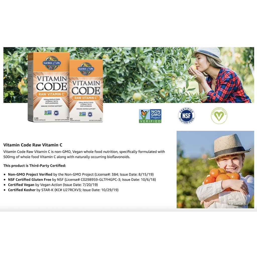 Vitamin C Garden of Life 500mg từ Trái Cây & Rau Củ – Hũ 120 Viên