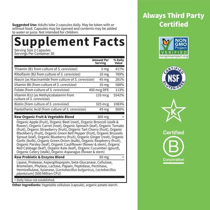 Vitamin Raw B Complex Garden of Life – Hũ 60 Viên
