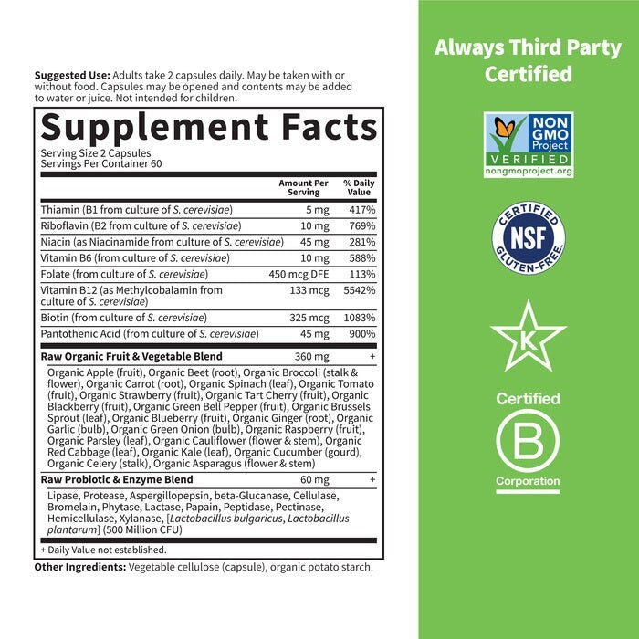 Vitamin Raw B Complex Garden of Life – Hũ 120 Viên