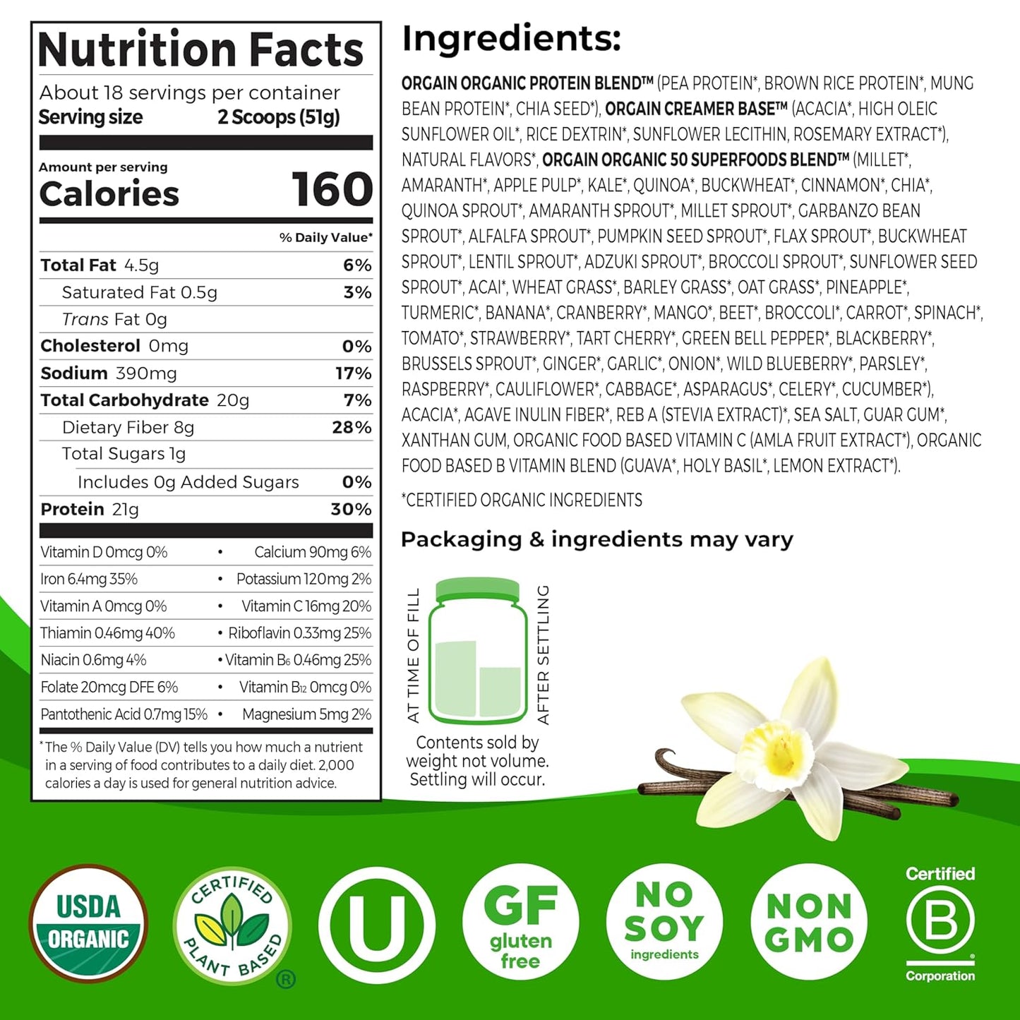 Bột Protein Thuần Chay Hữu Cơ Orgain Organic Protein + Superfoods Powder