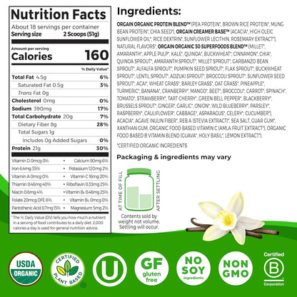 Bột Protein Thuần Chay Hữu Cơ Orgain Organic Protein + Superfoods Powder