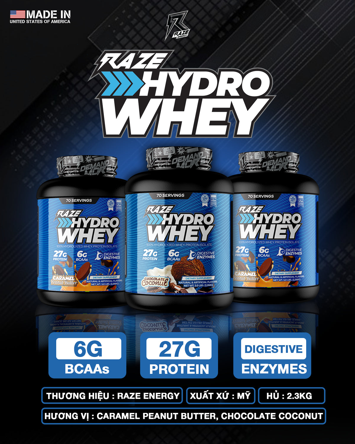Whey Protein Raze Hydro Whey 2lbs (0.9kg)