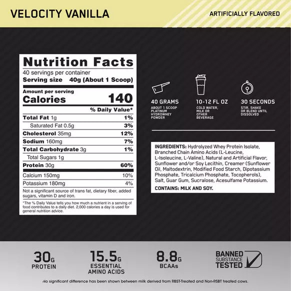 Bột Whey Protein Optimum Nutrition Platinum Hydro 3.6lbs (1.6kg)